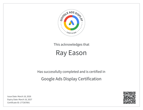 Ray Eason Google Ads Display Certification 2026